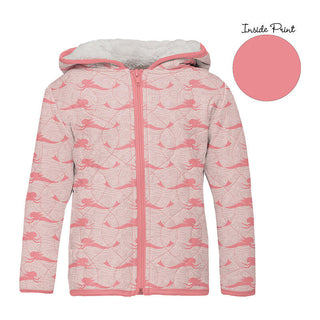 KicKee Pants Girl's Print Bamboo Quilted Jacket with Sherpa-Lined Hood - Baby Rose Mermaids & Strawberry