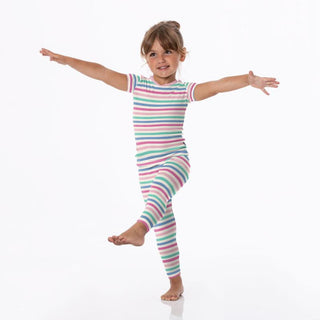 KicKee Pants Girl's Print Bamboo Short Sleeve Pajama Set - Skip To My Lou Stripe 