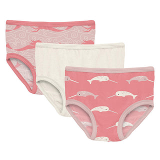 KicKee Pants Girl's Print Bamboo Underwear (Set of 3) - Baby Rose Mermaid, Natural & Strawberry Narwhal