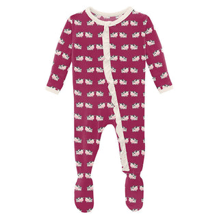 KicKee Pants Girls Print Classic Ruffle Footie with Zipper - Berry Cow 15ANV