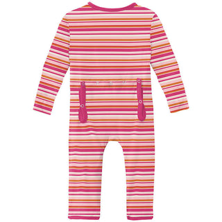 KicKee Pants Girl's Print Coverall with Zipper - Anniversary Sunset Stripe
