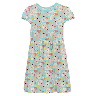 KicKee Pants Girl's Print Flutter Sleeve Twirl Dress - Summer Sky Flower Power