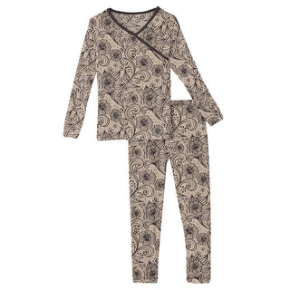 KicKee Pants Girls Print Long Sleeve Kimono Pajama Set - Burlap Lace