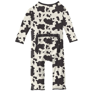 KicKee Pants Girls Print Muffin Ruffle Coverall with Zipper - Cow Print