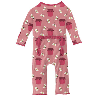 KicKee Pants Girls Print Muffin Ruffle Coverall with Zipper - Strawberry Bees and Jam