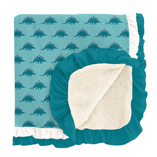 KicKee Pants Girls Print Sherpa-Lined Double Ruffle Toddler Blanket, Iceberg Menorahsaurus - One Size