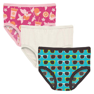 KicKee Pants Girl's Print Underwear (Set of 3) - Calypso Orange Cream, Natural & Confetti Sunglasses