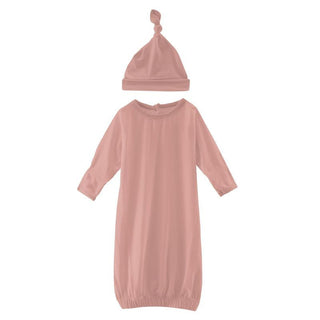 KicKee Pants Girls Solid Layette Gown and Single Knot Hat Set - Blush RT