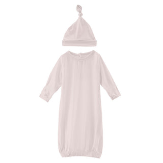 KicKee Pants Girls Solid Layette Gown and Single Knot Hat Set - Macaroon RT