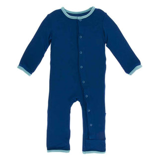 KicKee Pants Holiday Layette Applique Coverall - Navy Menorah