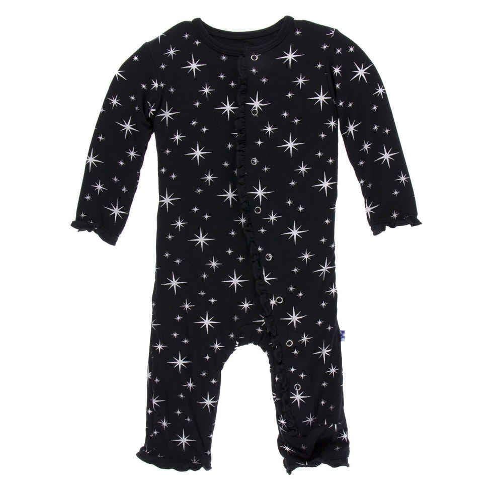 KicKee Pants Muffin Ruffle Coverall (Snap) Silver Bright Stars Baby