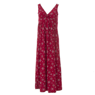 KicKee Pants Kickee Womens Print Simple Twist Nightgown - Crimson Snowflakes