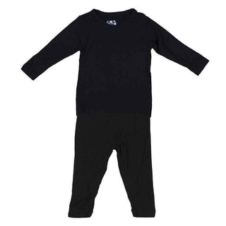 Long Sleeve Solid Bamboo Pajama Set, Midnight Black KicKee Pants Size: Preemie