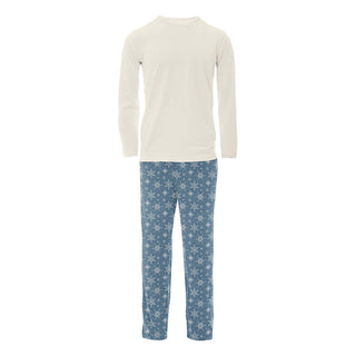 KicKee Pants Men's Print Bamboo Long Sleeve Pajama Set - Parisian Blue Snowflakes