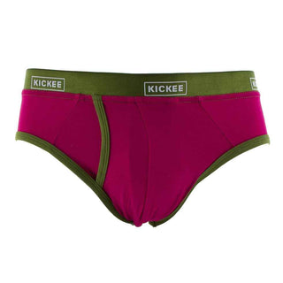 KicKee Pants Mens Solid Brief Underwear - Rhododendron with Pesto