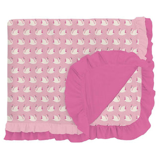 KicKee Pants Print Bamboo Double Ruffle Double Layer Throw Blanket - Cake Pop Swan Princess 
