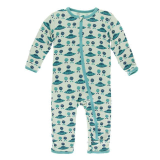KicKee Pants Print Coverall with Zipper - Aloe Aliens with Flying Saucers