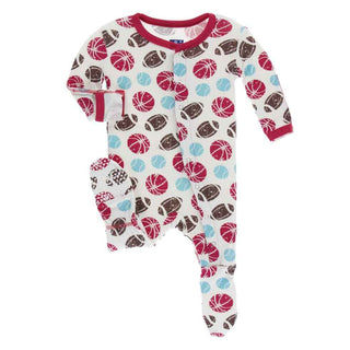 KicKee Pants Print Footie with Snaps - Natural Sports