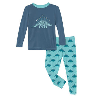 KicKee Pants Print Long Sleeve Graphic Tee Pajama Set - Iceberg Menorahsaurus WCA22