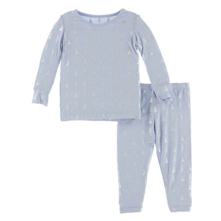 KicKee Pants Print Long Sleeve Pajama Set - Frost Silver Trees
