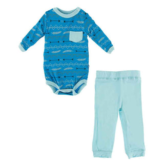 KicKee Pants Print Long Sleeve Pocket One Piece and Pant Outfit Set - Amazon Southwest