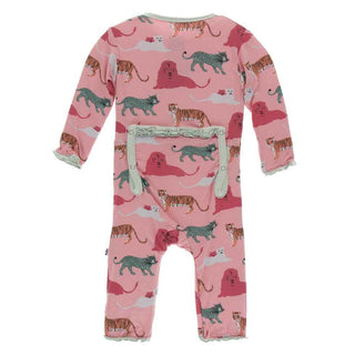 KicKee Pants Print Muffin Ruffle Coverall with Zipper - Strawberry Big Cats