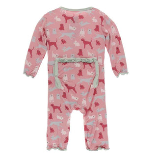 KicKee Pants Print Muffin Ruffle Coverall with Zipper - Strawberry Domestic Animals