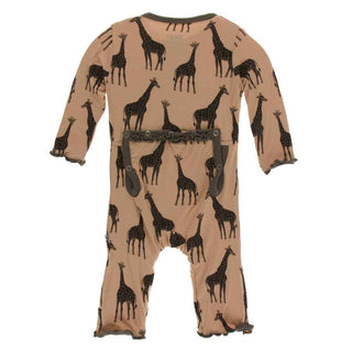 KicKee Pants Print Muffin Ruffle Coverall with Zipper - Suede Giraffes
