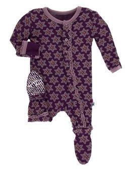 KicKee Pants Print Muffin Ruffle Footie with Snaps - Wine Grapes Saffron