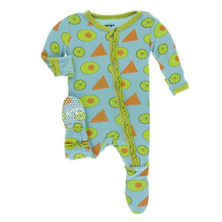 KicKee Pants Print Muffin Ruffle Footie with Zipper - Avocado, Chips and Lime