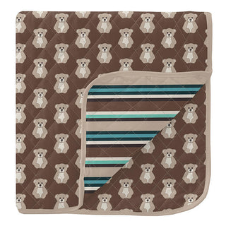 KicKee Pants Print Quilted Throw Blanket, Cocoa Teddy Bear and Dads Tie Stripe - One Size