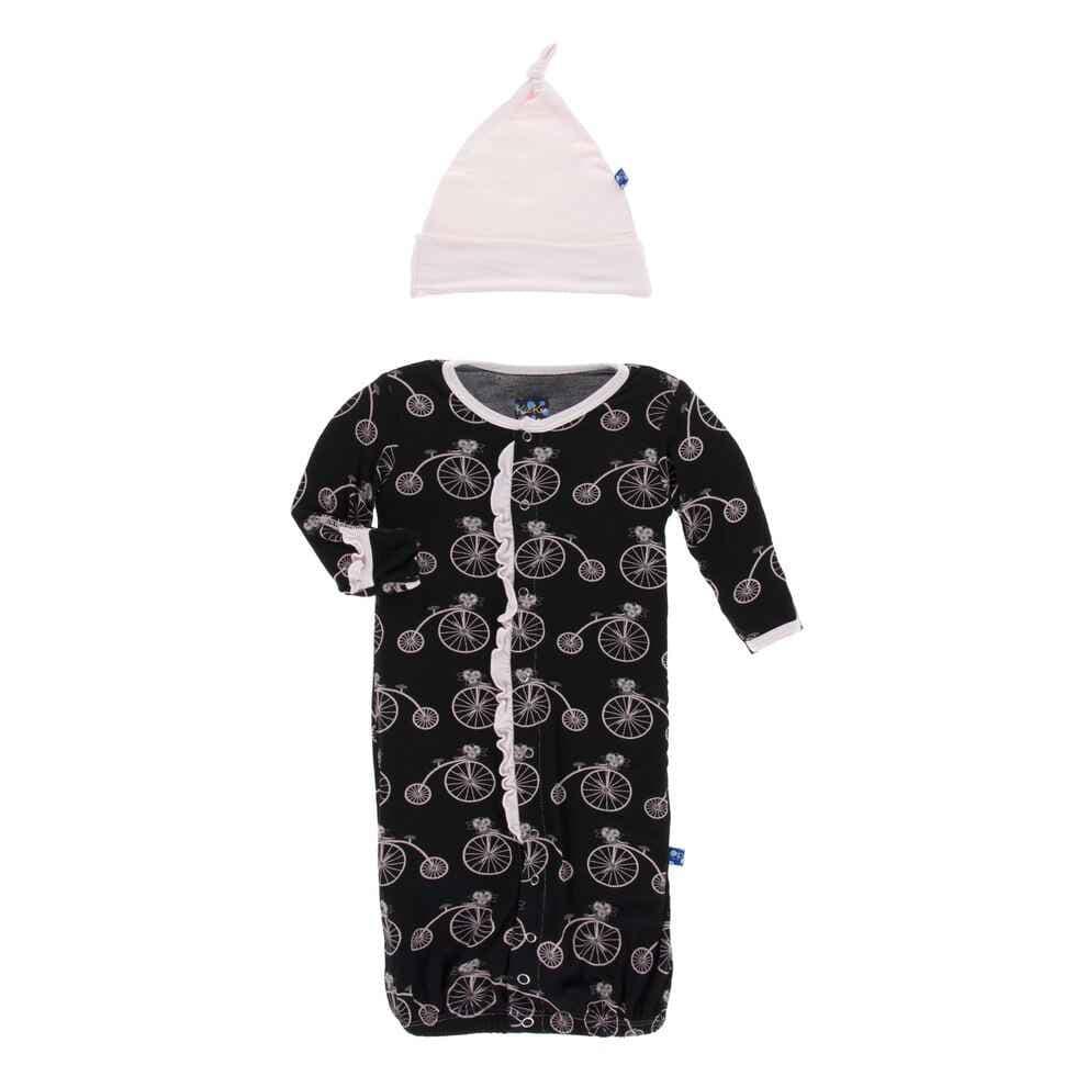Kickee Pants Layette Gown Converter & Single Knot Hat Set - Natural Animal Parade