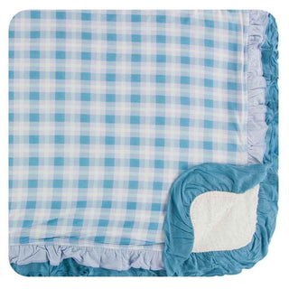 Print Bamboo Sherpa-Lined Double Ruffle Toddler Blanket - Blue Moon 2020 Holiday Plaid, One Size KicKee Pants Size: One Size