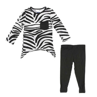 Print Bamboo Side-Tailed Tee and Legging Outfit, Natural Zebra Print KicKee Pants Size: 2T