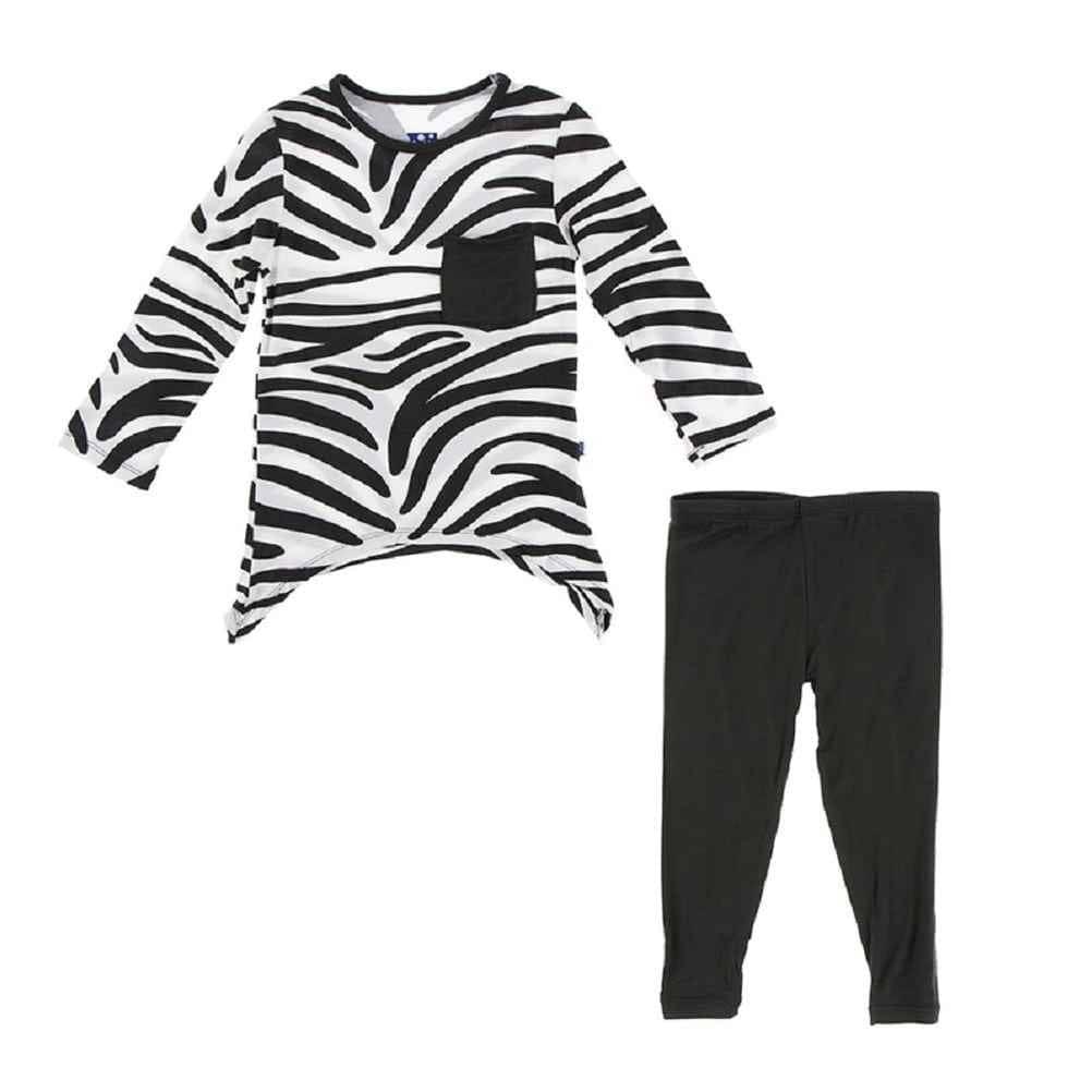 KicKee Pants SideTailed Tee and Legging Outfit, Natural Zebra Baby