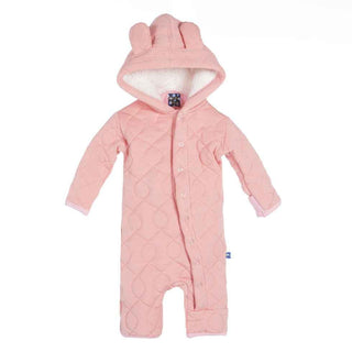 KicKee Pants Quilted Hoodie Coverall with Sherpa-Lined Hood, Blush with Lotus