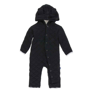 KicKee Pants Quilted Hoodie Coverall with Sherpa-Lined Hood - Midnight with Feather