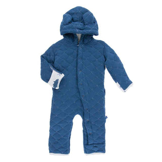 KicKee Pants Quilted Hoodie Coverall with Sherpa-Lined Hood - Twilight with Natural Megalodon