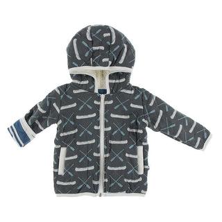 KicKee Pants Quilted Jacket with Sherpa-Lined Hood - Stone Paddles and Canoe/Fishing Stripe