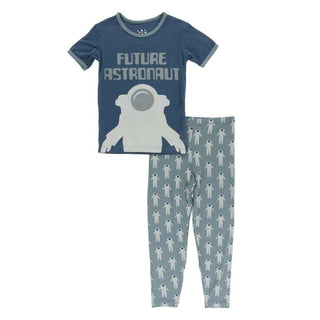 KicKee Pants Short Sleeve Piece Print Pajama Set - Dusty Sky Astronaut