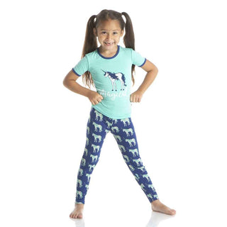 KicKee Pants Short Sleeve Piece Print Pajama Set - Flag Blue Unicorns