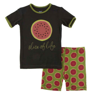 KicKee Pants Short Sleeve Piece Print Pajama Set with Shorts - Grasshopper Watermelon