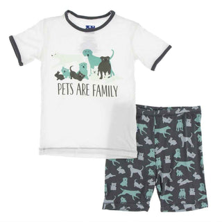 KicKee Pants Short Sleeve Piece Print Pajama Set with Shorts - Stone Domestic Animals