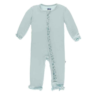 KicKee Pants Solid Layette Classic Ruffle Coverall with Zipper - Spring Sky