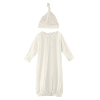 KicKee Pants Solid Layette Gown and Single Knot Hat Set - Natural TBD22