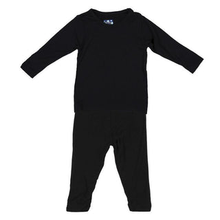 Solid Bamboo Long Sleeve Pajama Set - Midnight KicKee Pants Size: 6-12 Months