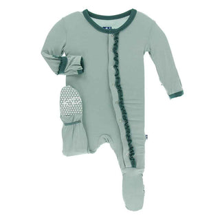 KicKee Pants Solid Muffin Ruffle Footie with Snaps - Jade with Ivy