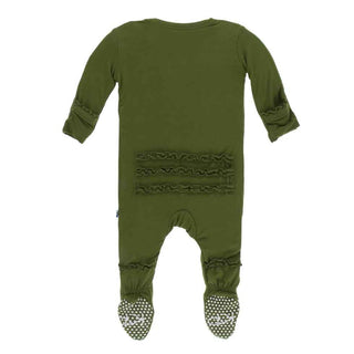 KicKee Pants Solid Muffin Ruffle Footie with Zipper - Pesto