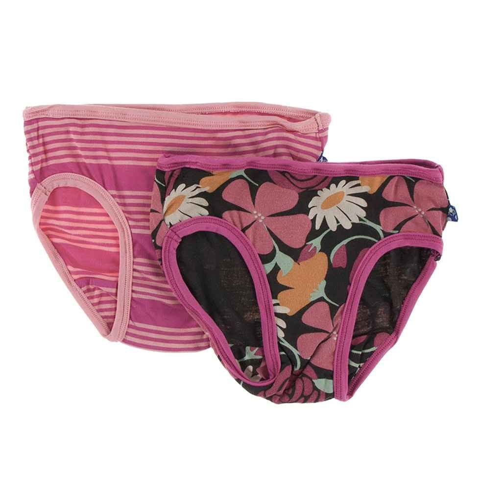 KicKee Pants Girls Underwear Set, Agriculture Stripe & Flowers Baby