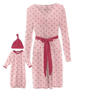 KicKee Pants Womens Maternity/Nursing Robe and Layette Gown Set - Lotus Cherries and Blossoms